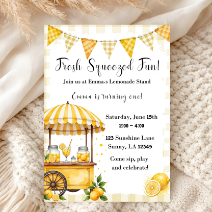 Lemonade Stand Birthday Invitation | Summer Citrus Party Invite | Editable Canva Template | Digital Download