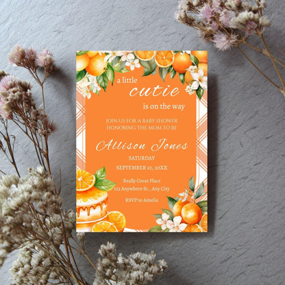 Cutie Shower Invitation | Orange Citrus Summer Editable Party Invite | Digital Download.
