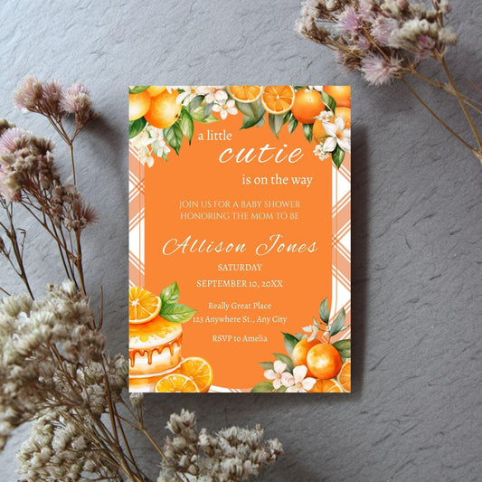 Cutie Shower Invitation | Orange Citrus Summer Editable Party Invite | Digital Download.