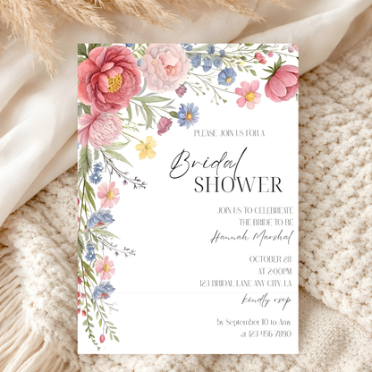 Blush Floral Bridal Shower Invitation – Editable Garden Party Canva Template | Instant Download