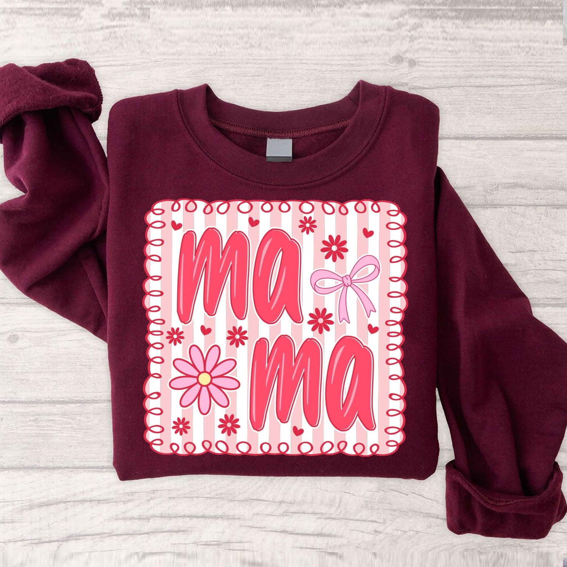 Mama SVG PNG | Coquette Bow Floral Shirt Sublimation Design.