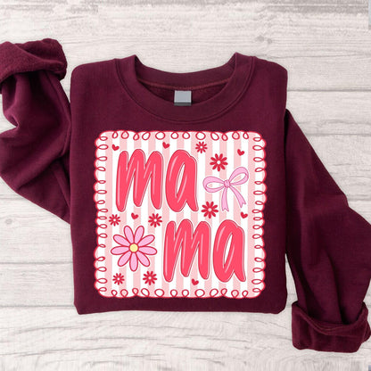 Mama SVG PNG | Coquette Bow Floral Shirt Sublimation Design.
