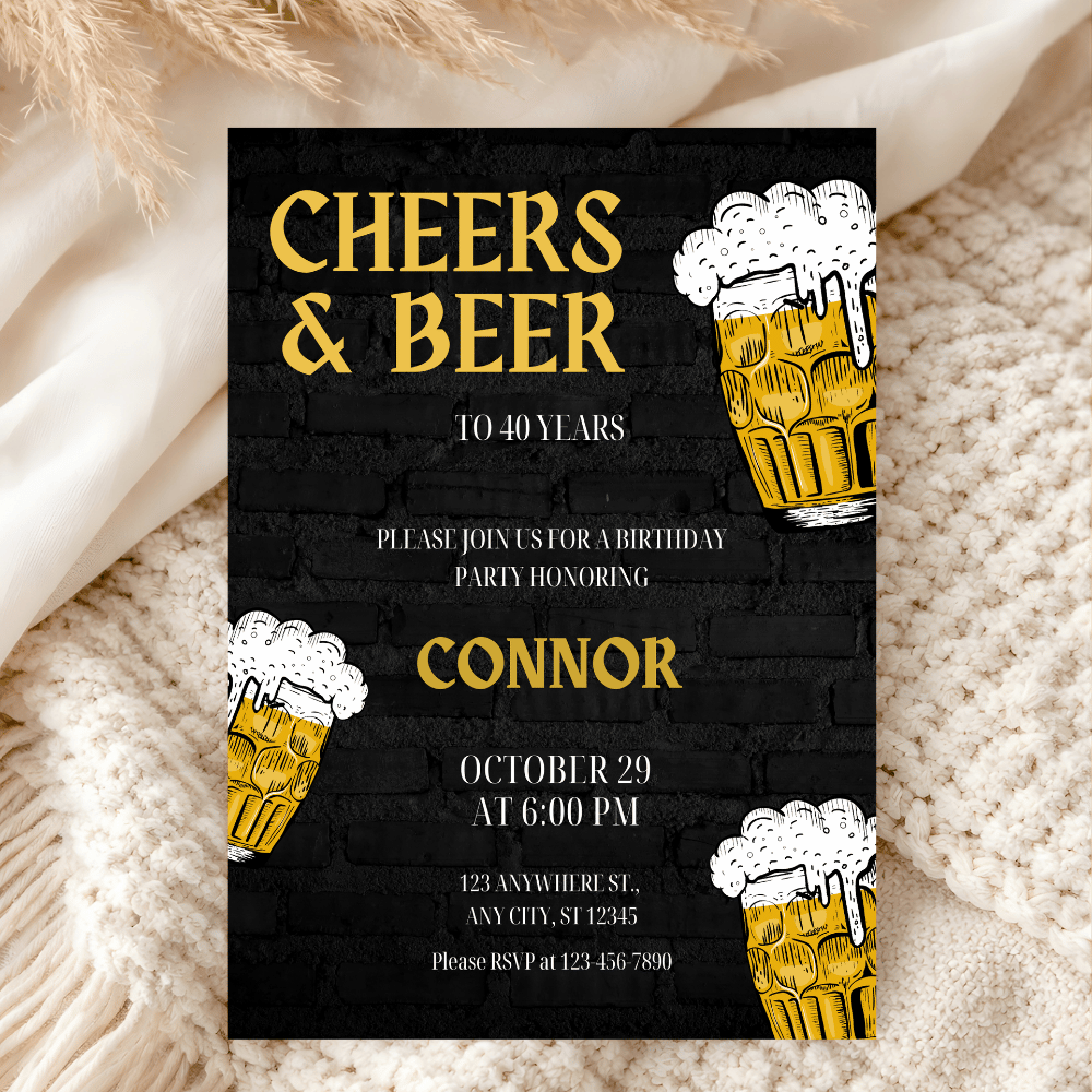Cheers and Beer Birthday Invitation | Guys Night Celebration | Editable Canva Template | Digital Download.
