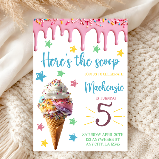 Ice Cream Birthday Invitation | Sweet Treat Party Canva Template