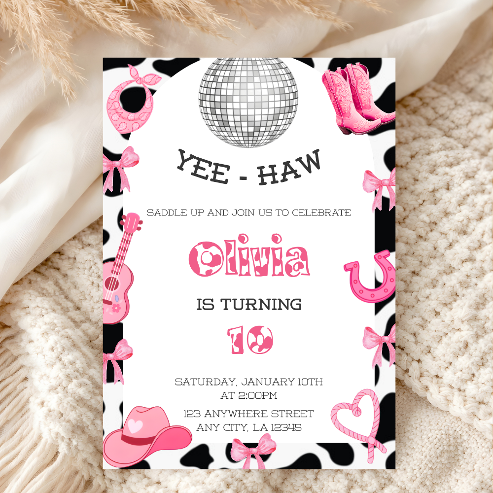 Disco Rodeo Birthday Invitation | Cowgirl Western Canva Template