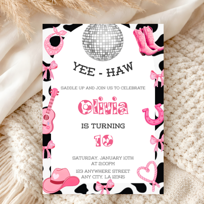 Disco Rodeo Birthday Invitation | Cowgirl Western Canva Template