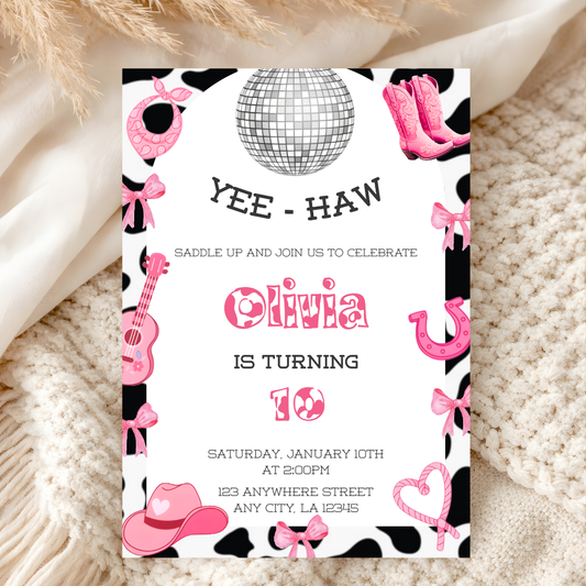 Disco Rodeo Birthday Invitation | Cowgirl Western Canva Template