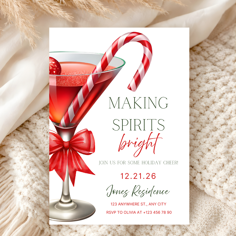 Christmas Cocktail Party Invitation | Making Spirits Bright | Candy Cane Theme | Digital Download