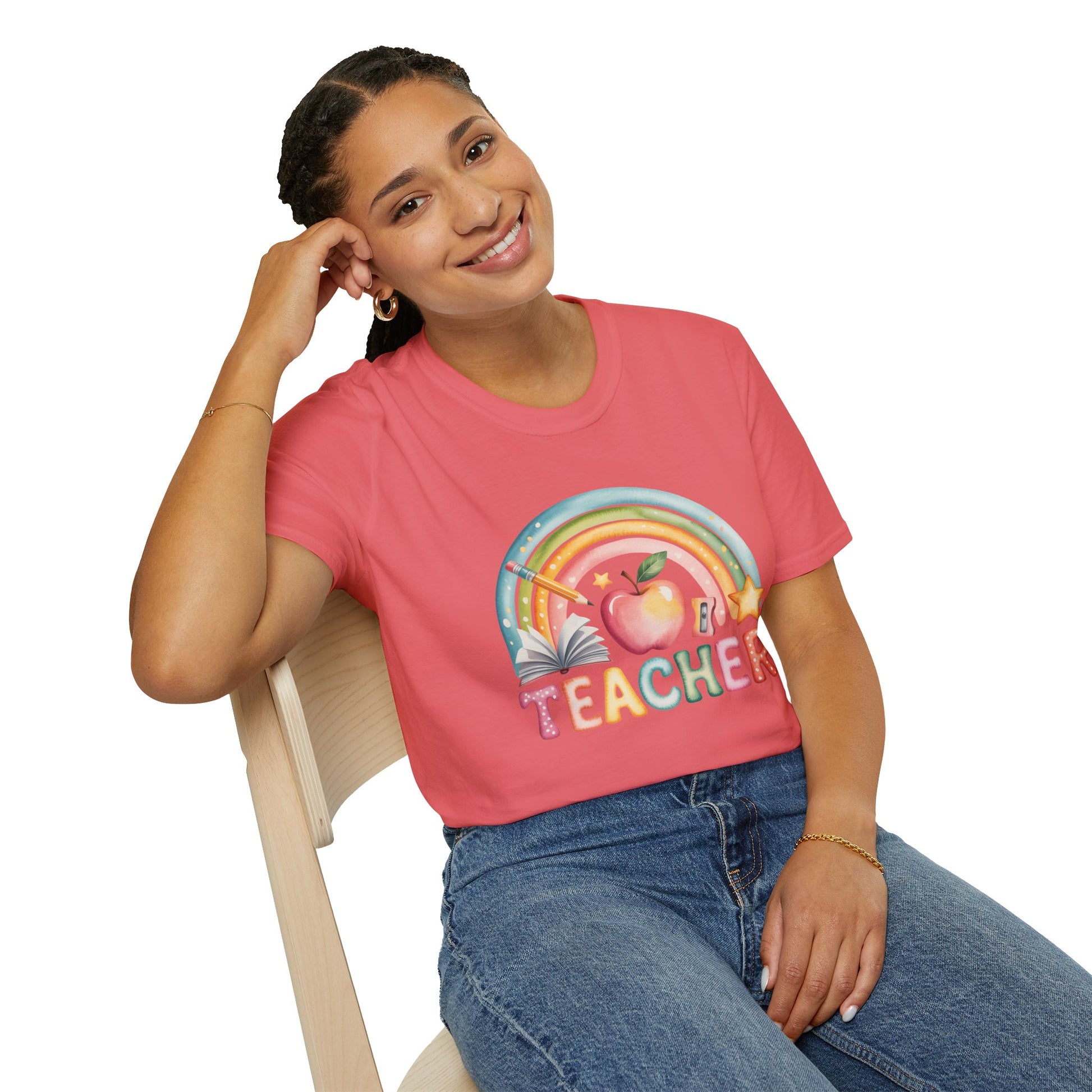 Teacher Rainbow Apple T-Shirt | Cute Pastel Teacher Appreciation Tee.