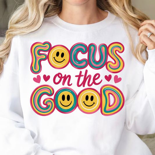 Focus on the Good PNG | Retro Smiley Sublimation Shirt Design | Positive Graphic | Digital Download