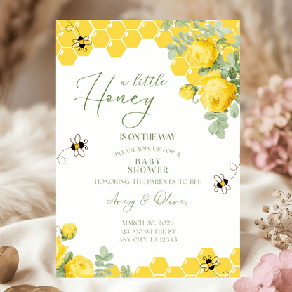 Honey Bee Shower Invitation | Bee Theme Editable Party Invite | Digital Download.
