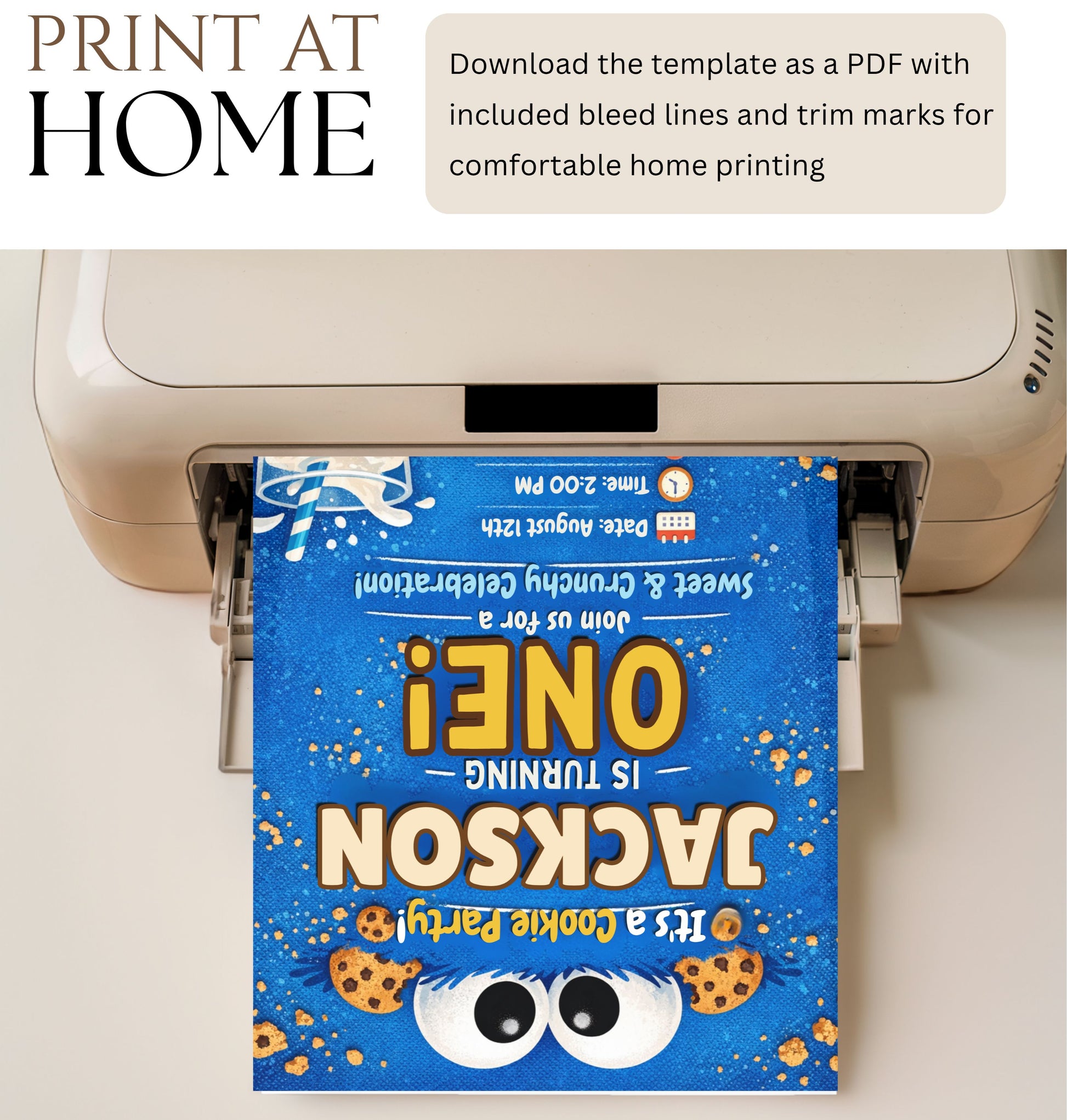 Cookie Monster Birthday Invitation | Blue Monster Party Invite | Editable Canva Template.