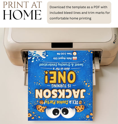 Cookie Monster Birthday Invitation | Blue Monster Party Invite | Editable Canva Template.