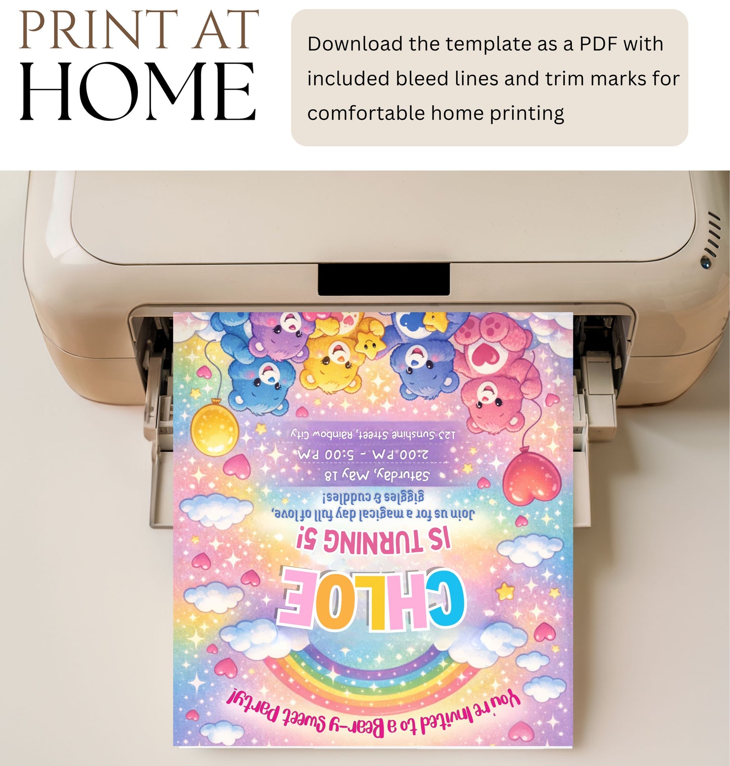 Care Bears Birthday Invitation | Editable Canva Template | Digital Download.