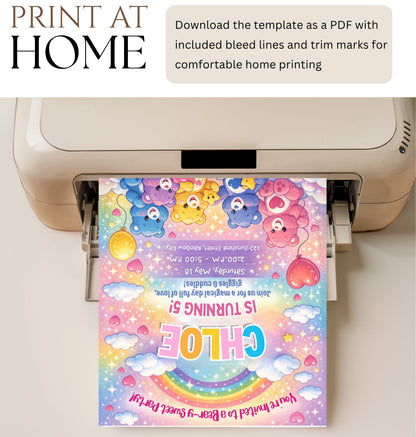 Care Bears Birthday Invitation | Editable Canva Template | Digital Download.