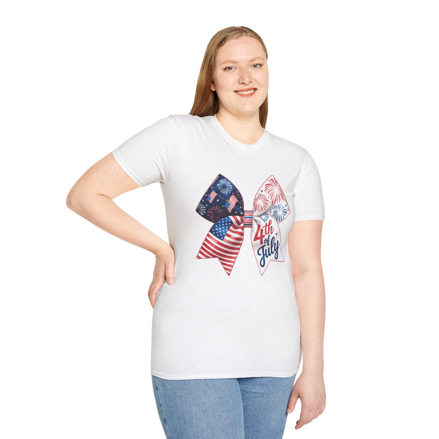 4th of July Memorial Day Bow T-Shirt | American Flag Fireworks Tee.