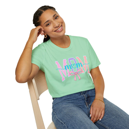 Mom Ribbon Tee | Pastel Pink Blue Mom Graphic T-Shirt.