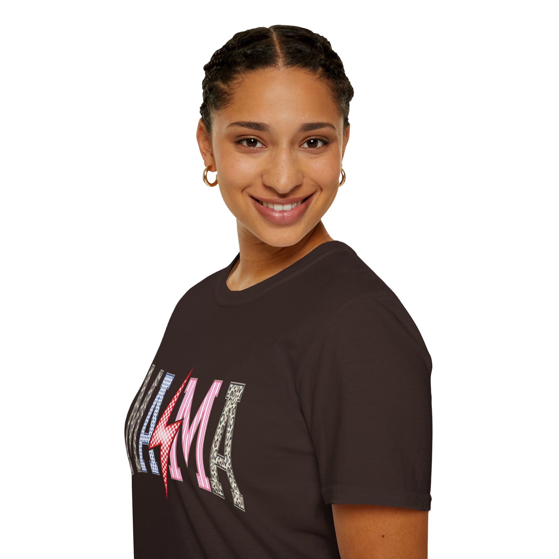 Mama Lightning Bolt Leopard Graphic T-Shirt | Retro Pink Mom Tee.