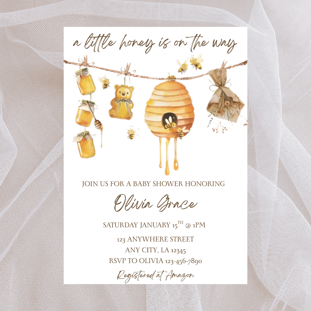What Will Baby Bee? Gender Reveal Invitation | Honeycomb Theme Editable Canva Template | Digital Download