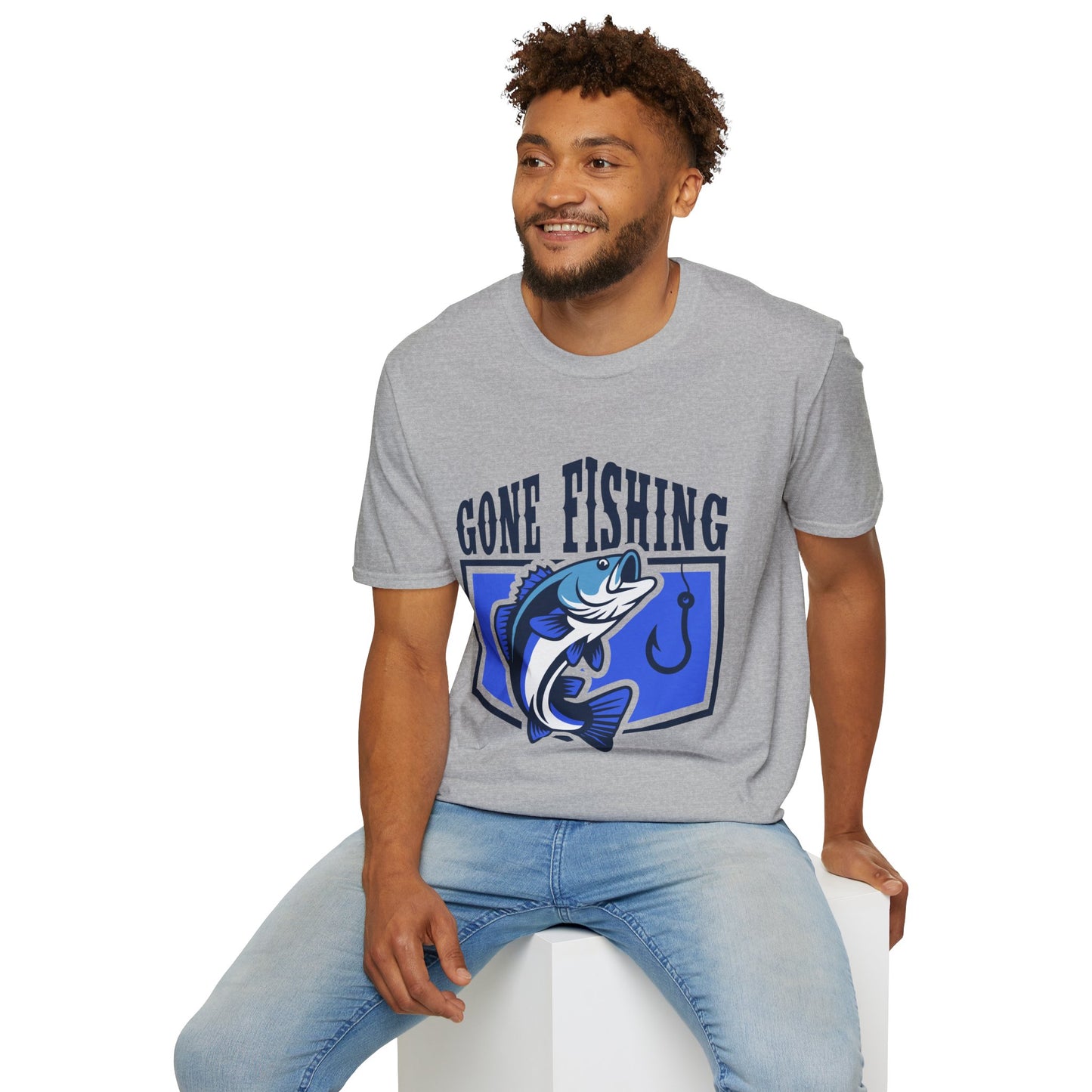 Gone Fishing T-Shirt | Blue Bass Graphic Fishing Tee.