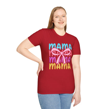 Mama Bow T-Shirt | Colorful Retro MAMA Graphic Tee for Moms.