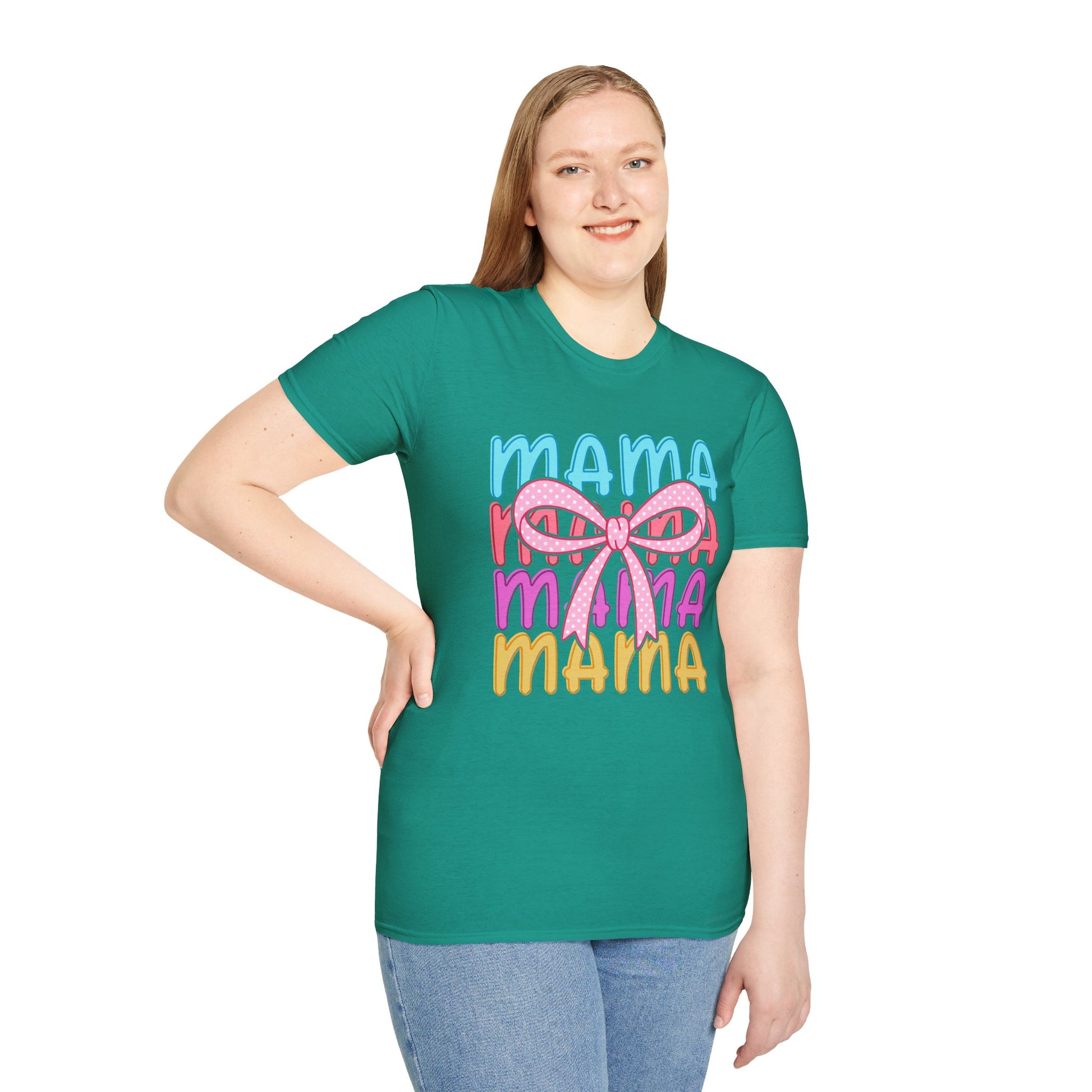 Mama Bow T-Shirt | Colorful Retro MAMA Graphic Tee for Moms.