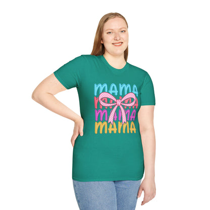 Mama Bow T-Shirt | Colorful Retro MAMA Graphic Tee for Moms.