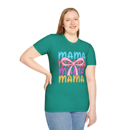 Mama Bow T-Shirt | Colorful Retro MAMA Graphic Tee for Moms.