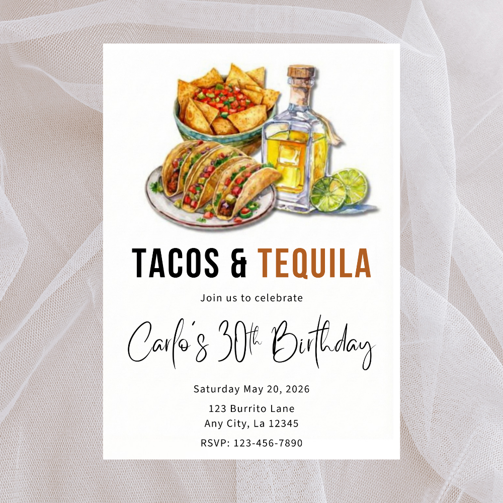 Tacos and Tequila Birthday Invitation | Cinco de Mayo Canva Template