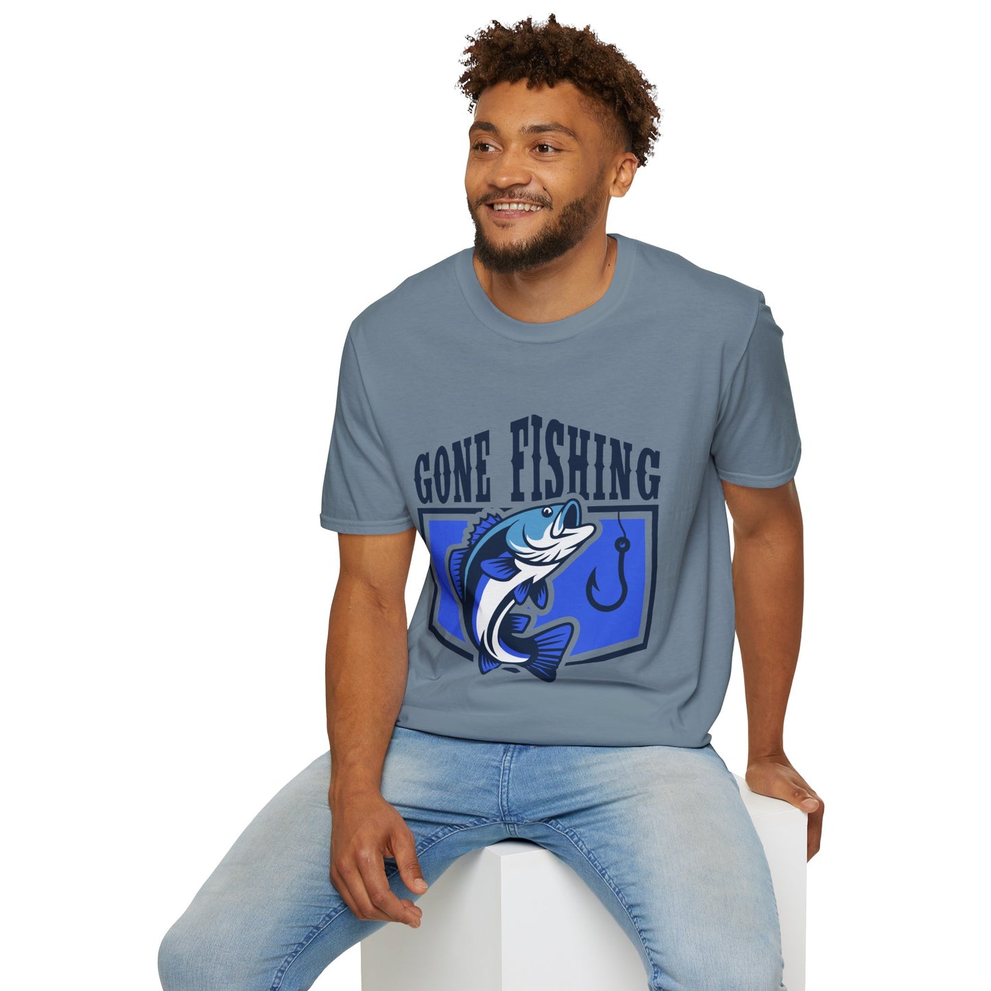 Gone Fishing T-Shirt | Blue Bass Graphic Fishing Tee.