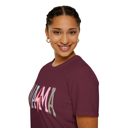 Mama Lightning Bolt Leopard Graphic T-Shirt | Retro Pink Mom Tee.