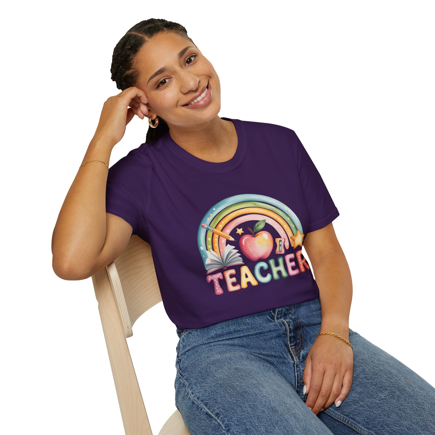 Teacher Rainbow Apple T-Shirt | Cute Pastel Teacher Appreciation Tee.