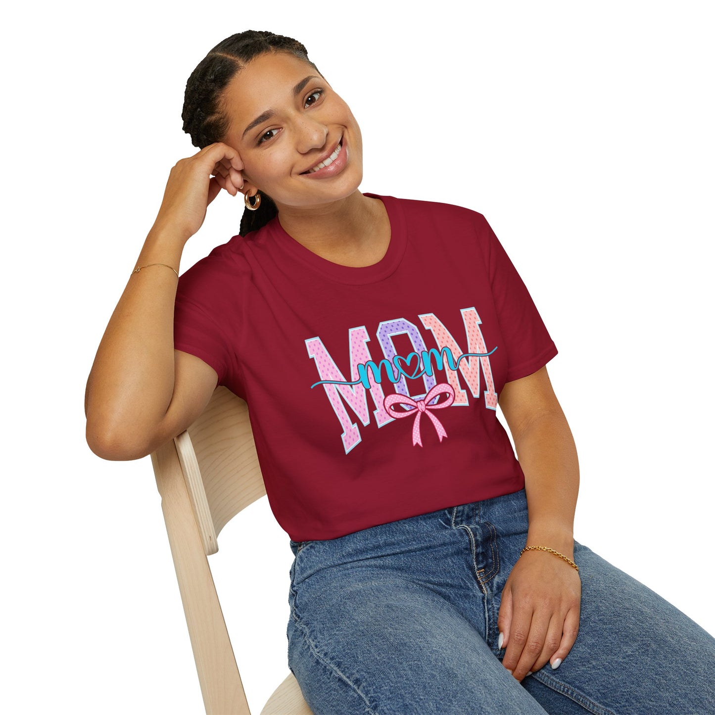 Mom Ribbon Tee | Pastel Pink Blue Mom Graphic T-Shirt