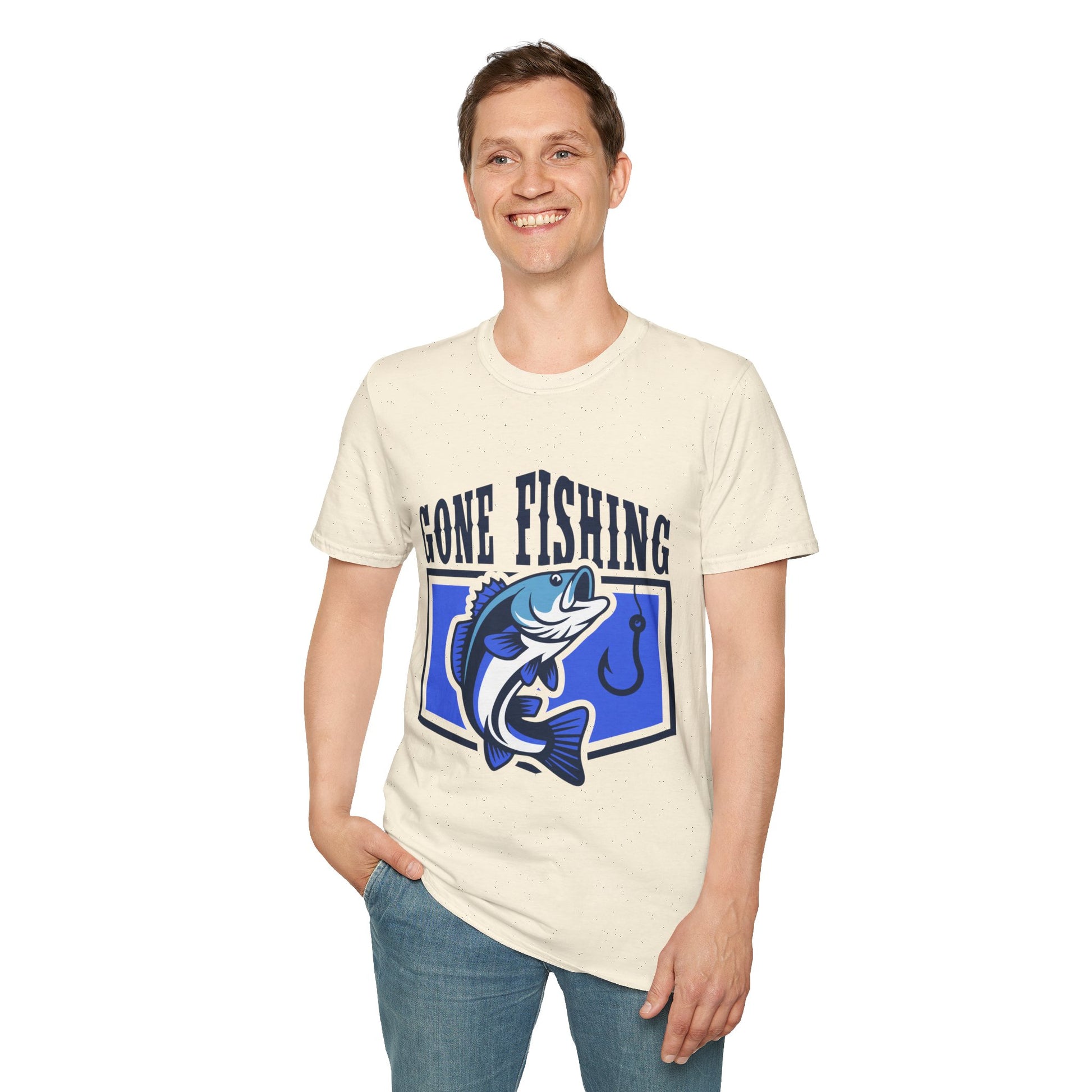 Gone Fishing T-Shirt | Blue Bass Graphic Fishing Tee.