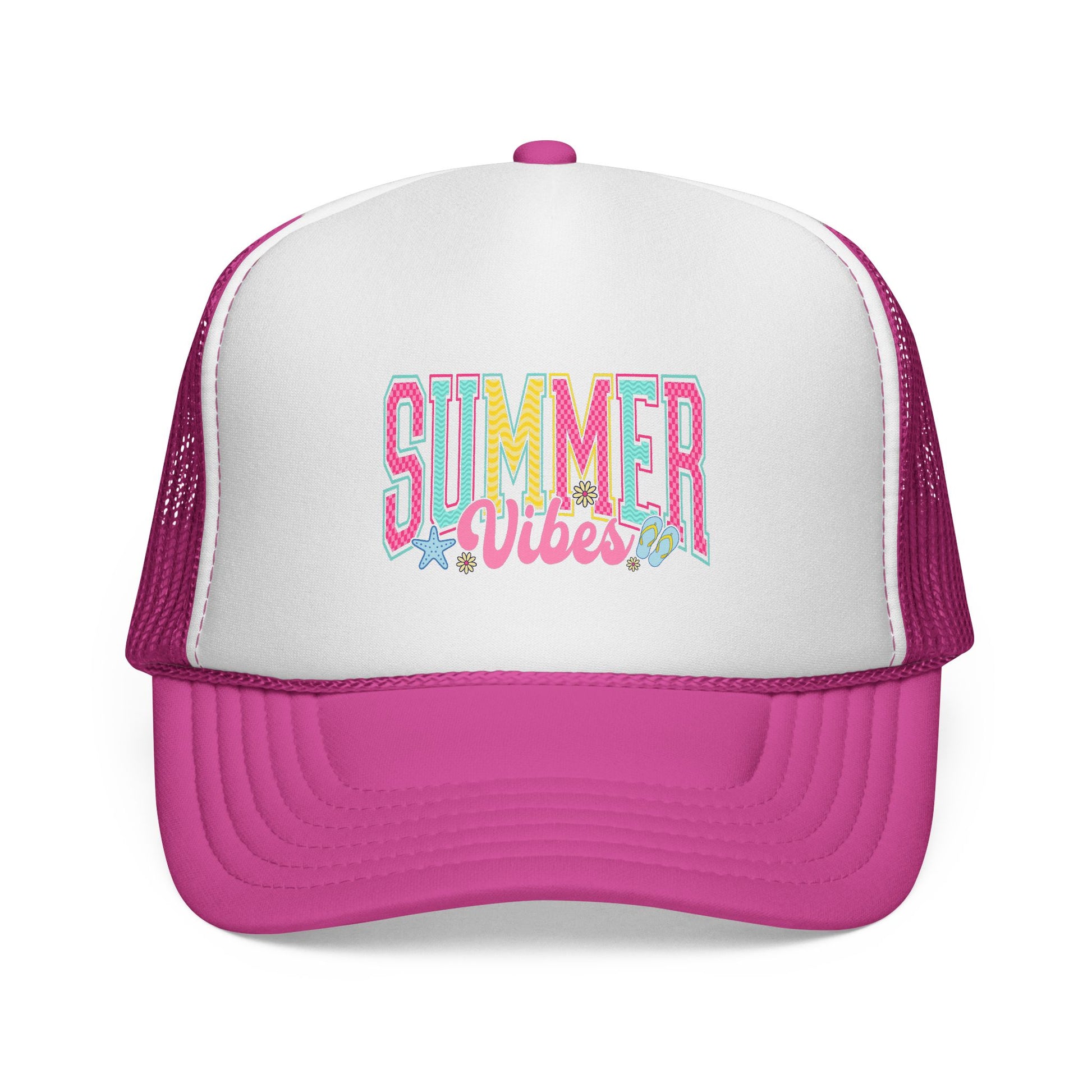Summer Vibes Trucker Cap | Retro Beach Sun Palm Snapback Hat.