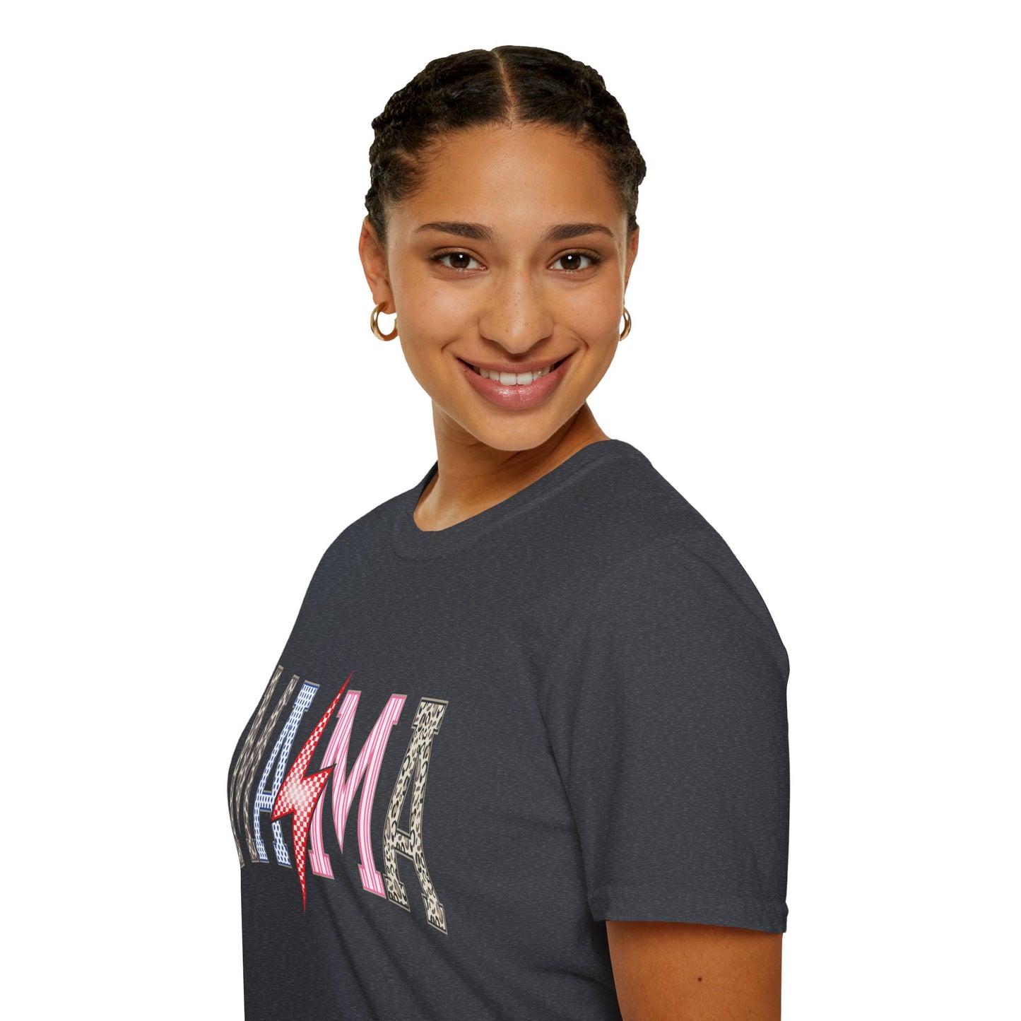 Mama Lightning Bolt Leopard Graphic T-Shirt | Retro Pink Mom Tee.