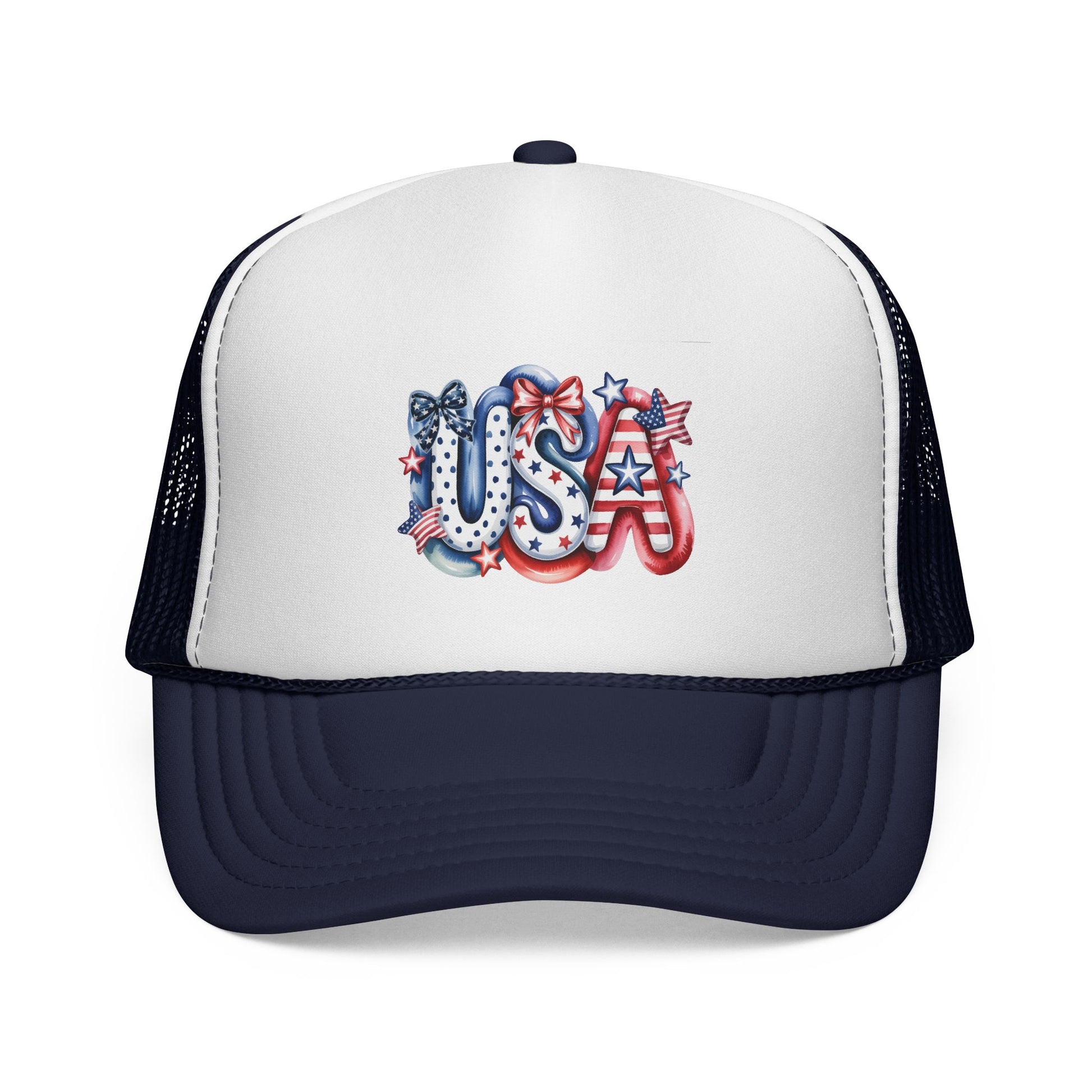 USA Patriotic Trucker Cap – Red White Blue Flag Design.