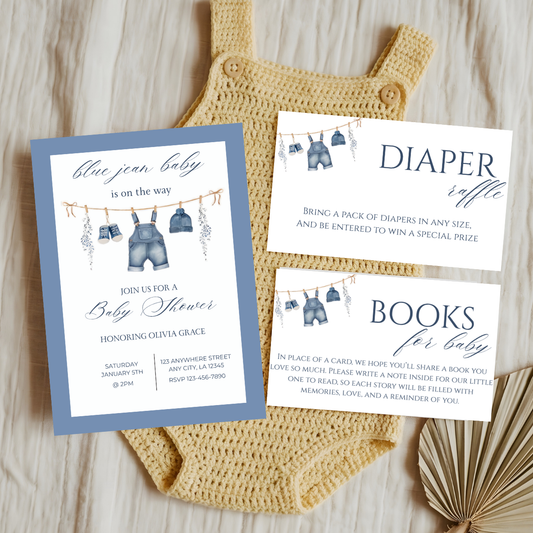 Denim Baby Shower Bundle | Editable Canva Template | Digital Download