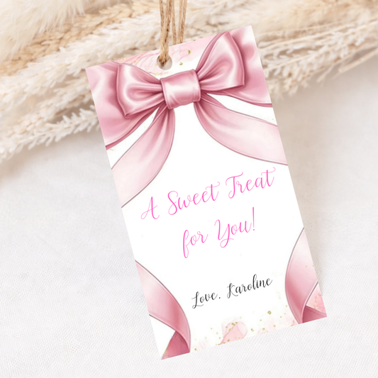 Pink Coquette Favor Tags - Editable Bow Gift Labels Birthday Party Printable - Digital Download