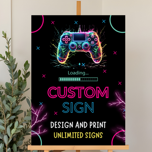 Gamer Birthday Sign | Level Up Neon Party Poster Editable Template | Instant Download