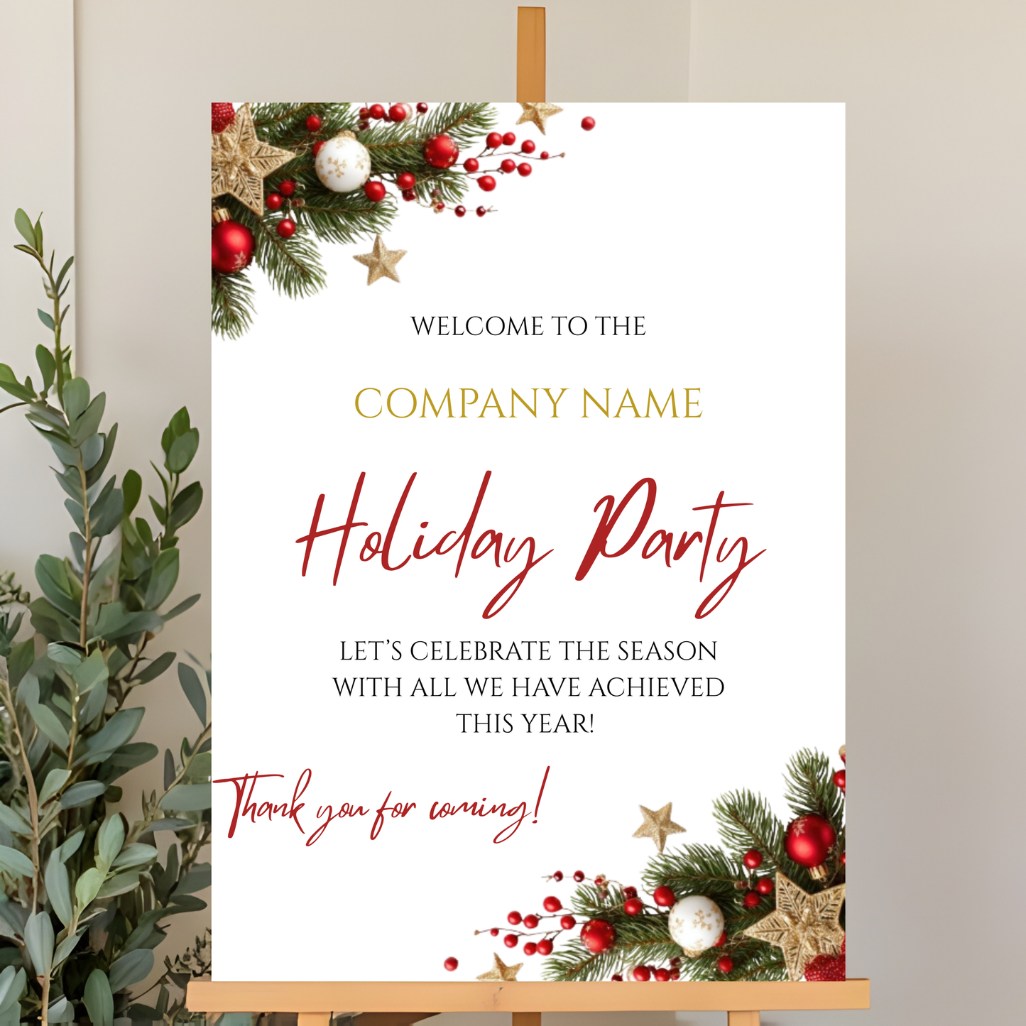 Company Christmas Holiday Welcome Sign | Editable Canva Template | 2 Sizes Included | Digital Download