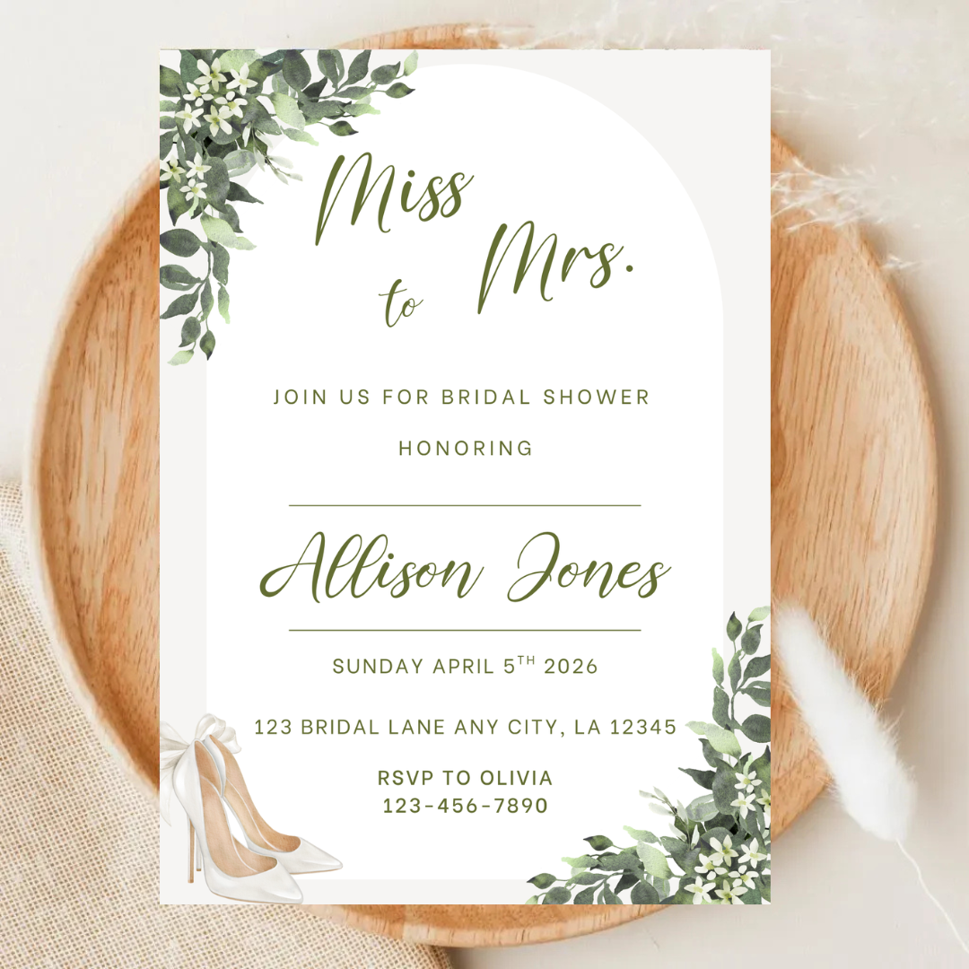 Greenery Bridal Shower Invitation | Editable Canva Template | Digital Download