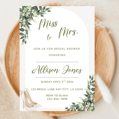 Greenery Bridal Shower Invitation | Editable Canva Template | Digital Download