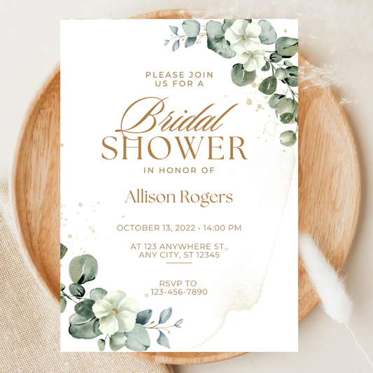 Rustic Boho Greenery Eucalyptus Bridal Shower Invitation | Editable Template | Digital Download