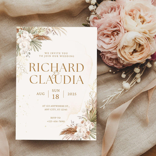 Botanical Wedding Invitation - Boho Floral Greenery Canva Template - Digital Download Wedding
