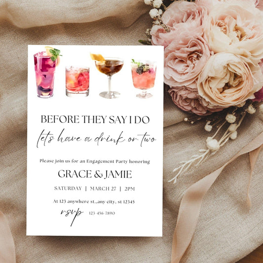Engagement Party Invitation | Cocktails & Spirits Party Invite | Editable Canva Template | Digital Download