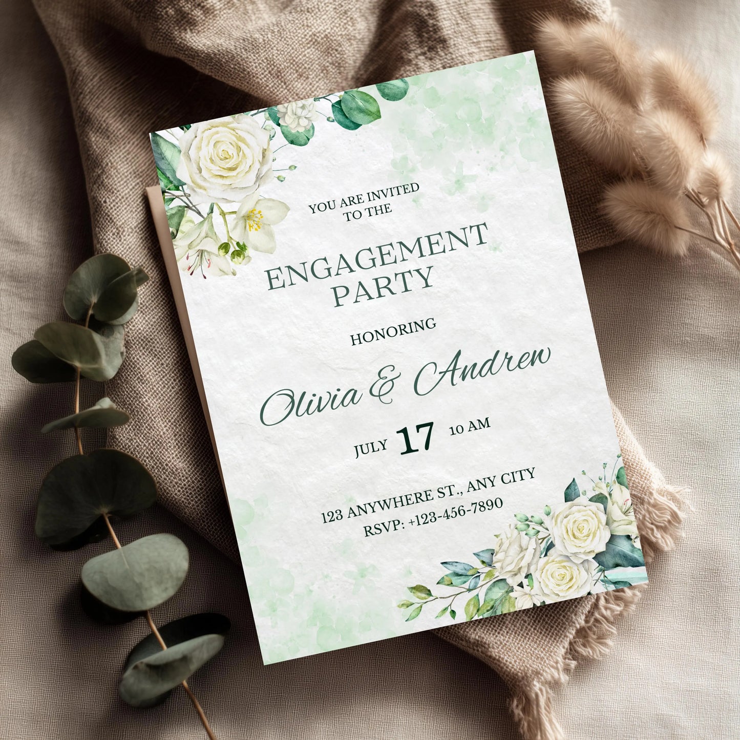 Editable Floral Engagement Invitation | Watercolor Greenery Template.