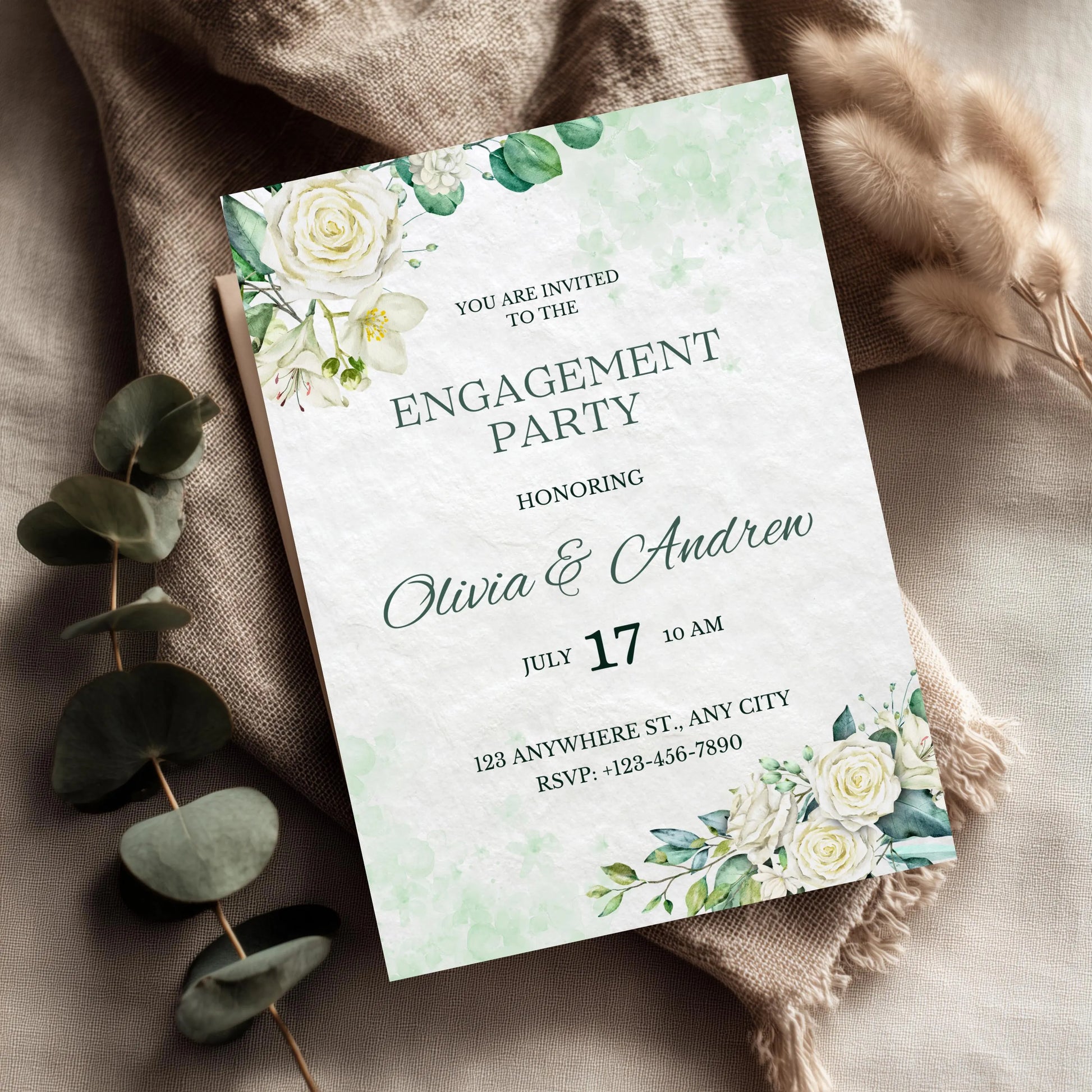 Editable Floral Engagement Invitation | Watercolor Greenery Template.