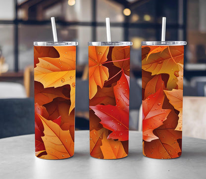 Maple Leaves Tumbler Wrap PNG | 20oz Skinny Straight & Tapered Sublimation Design | Digital Download
