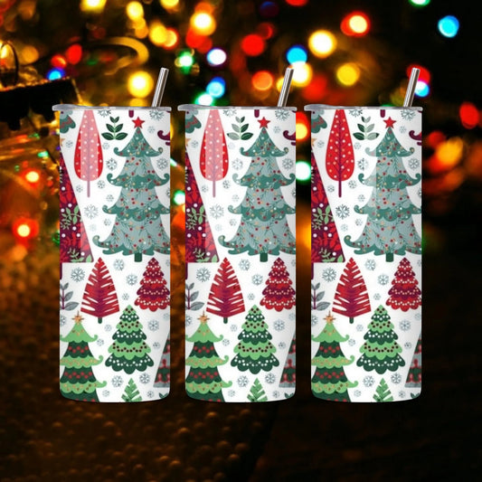 Christmas Tree Collage 20oz Skinny Tumbler Wrap PNG - Holiday Sublimation Design - Instant Digital Download